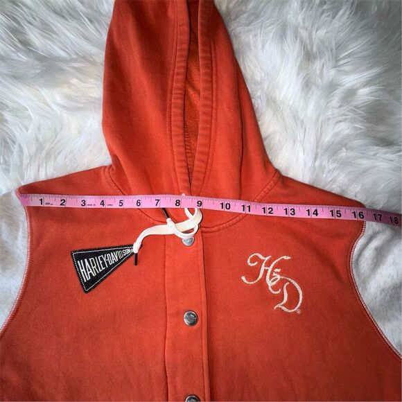 Harley Davidson Women's XL Orange Hooded Varsity Jacket Snap Closure Bikercore - Picture 8 of 14